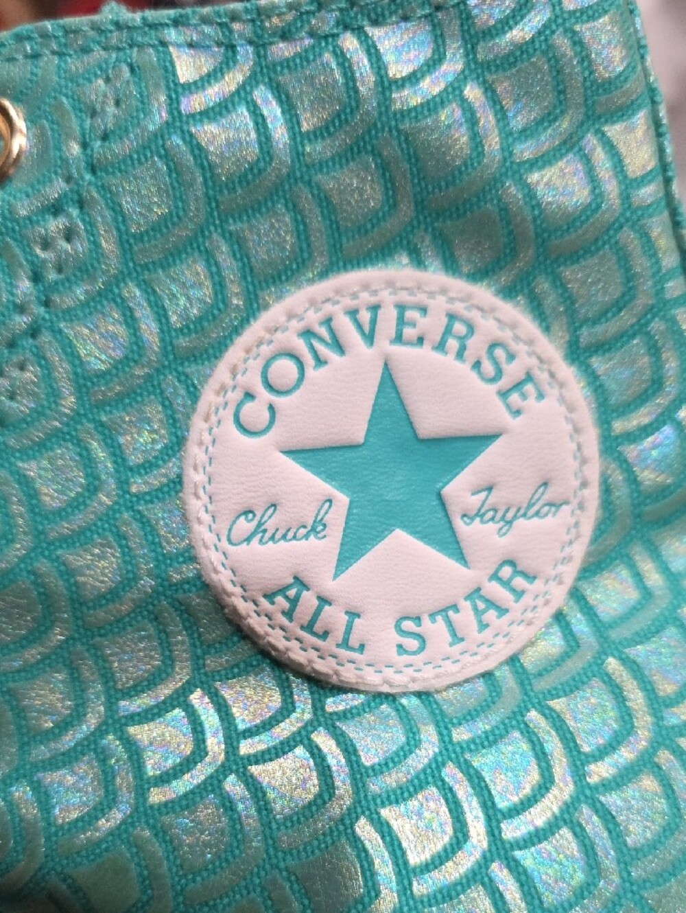 622. Converse Chuck Taylor All Star Teal Turquoise Mermaid Fish Scale High Top S - Picture 9 of 10